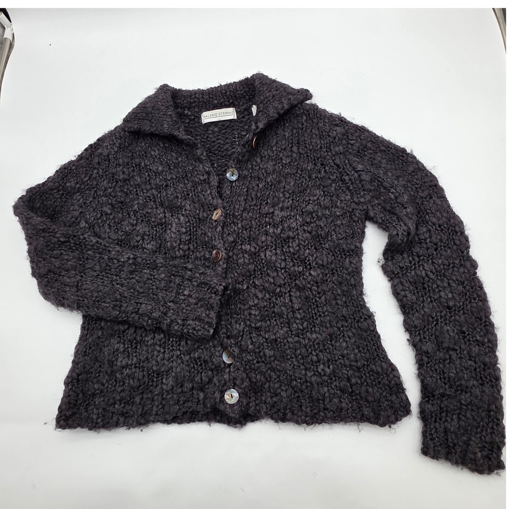Boho Chic Cardigan Women S Gray Wool Blend Popcorn Knit Button Up FLAW
